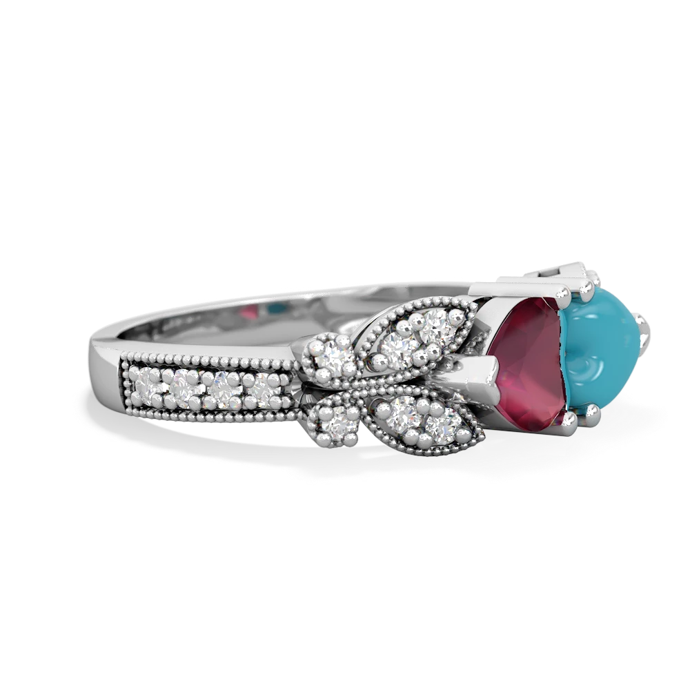 Ruby Diamond Butterflies 14K White Gold ring R5601