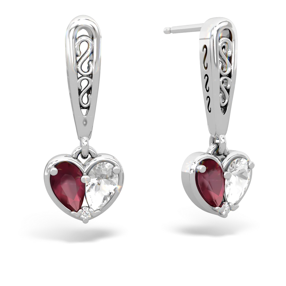 Ruby Filligree Heart 14K White Gold earrings E5070