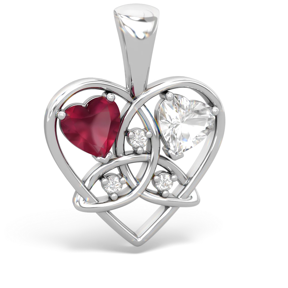 Ruby Celtic Trinity Heart 14K White Gold pendant P5331