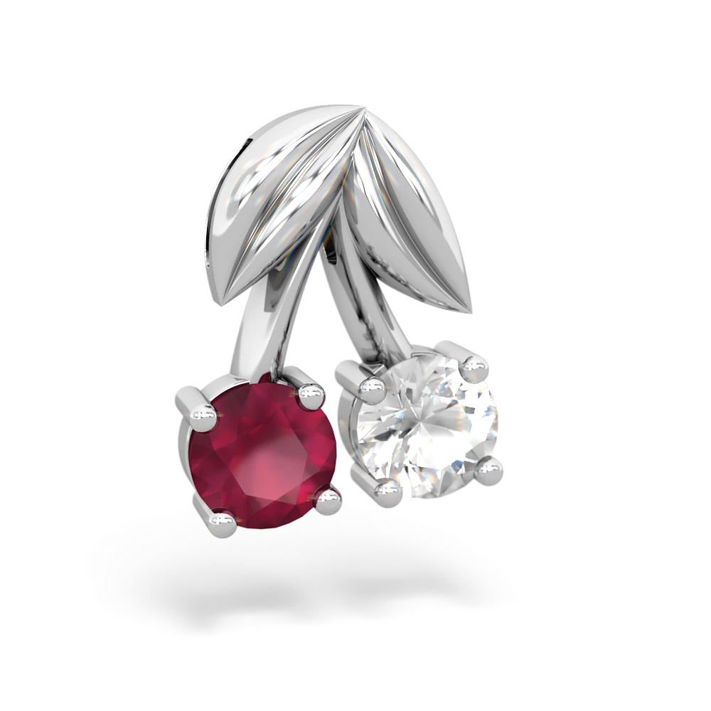 Ruby Sweet Cherries 14K White Gold pendant P7001