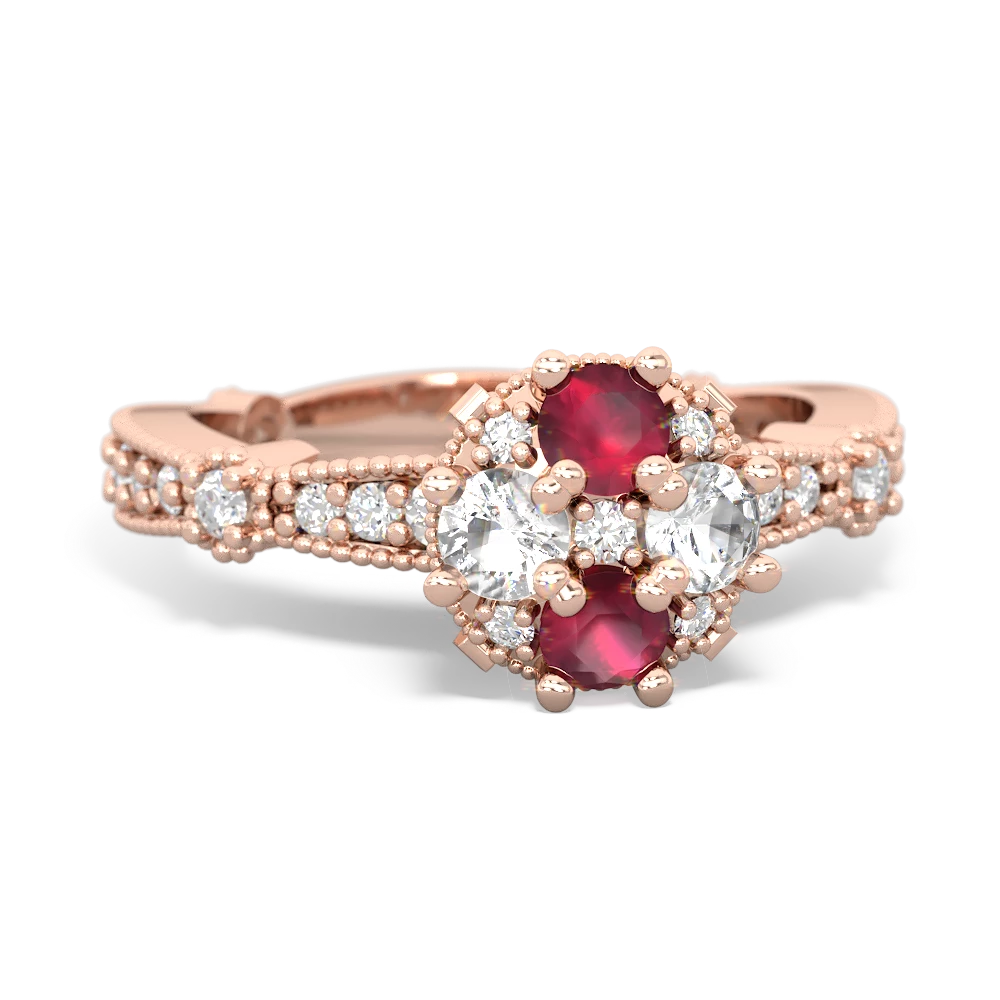 Ruby Sparkling Tiara Cluster 14K Rose Gold ring R26293RD