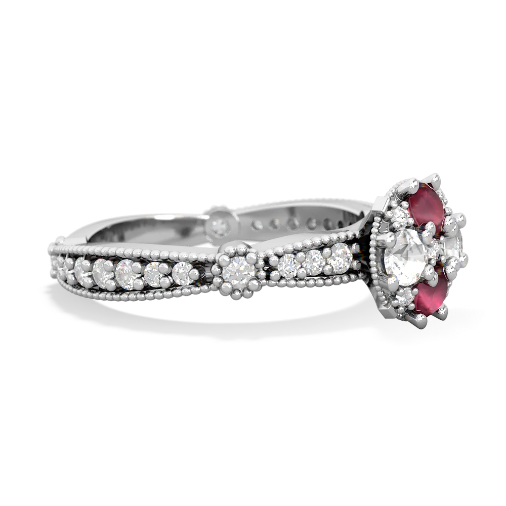 Ruby Sparkling Tiara Cluster 14K White Gold ring R26293RD