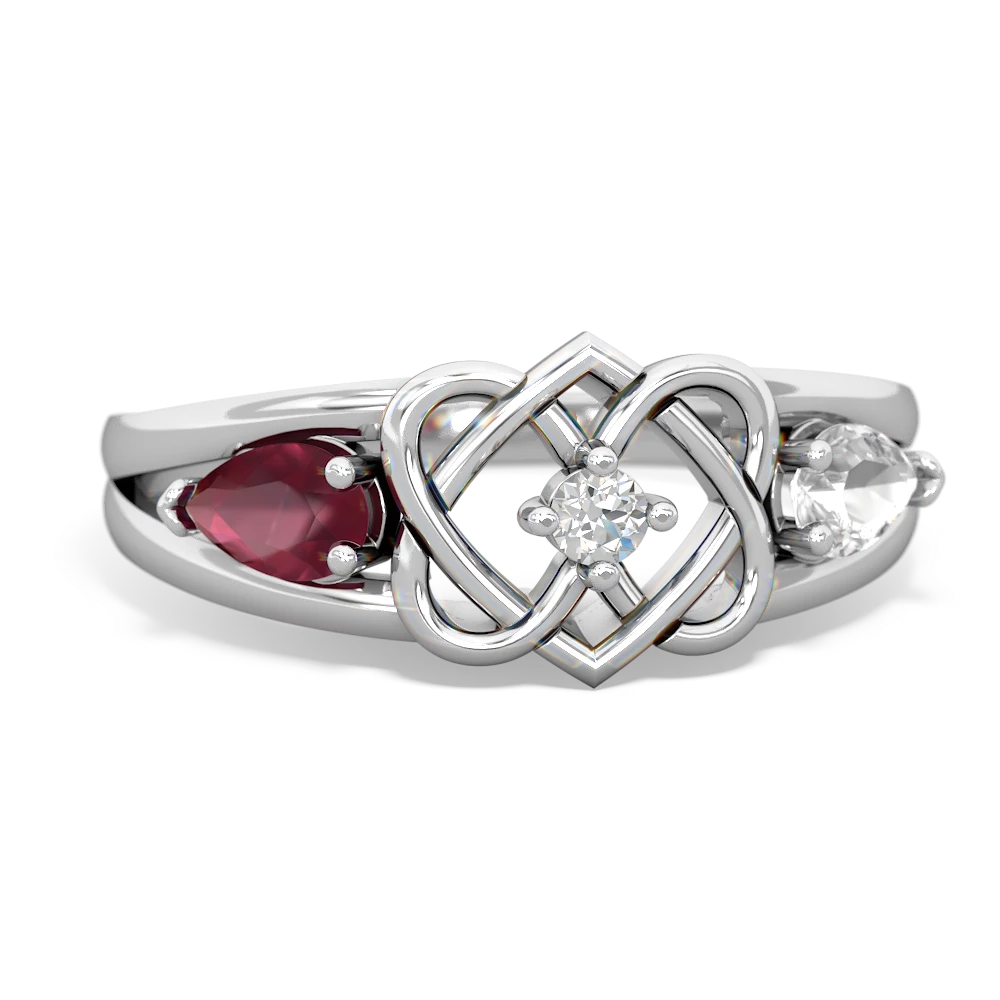 Ruby Hearts Intertwined 14K White Gold ring R5880