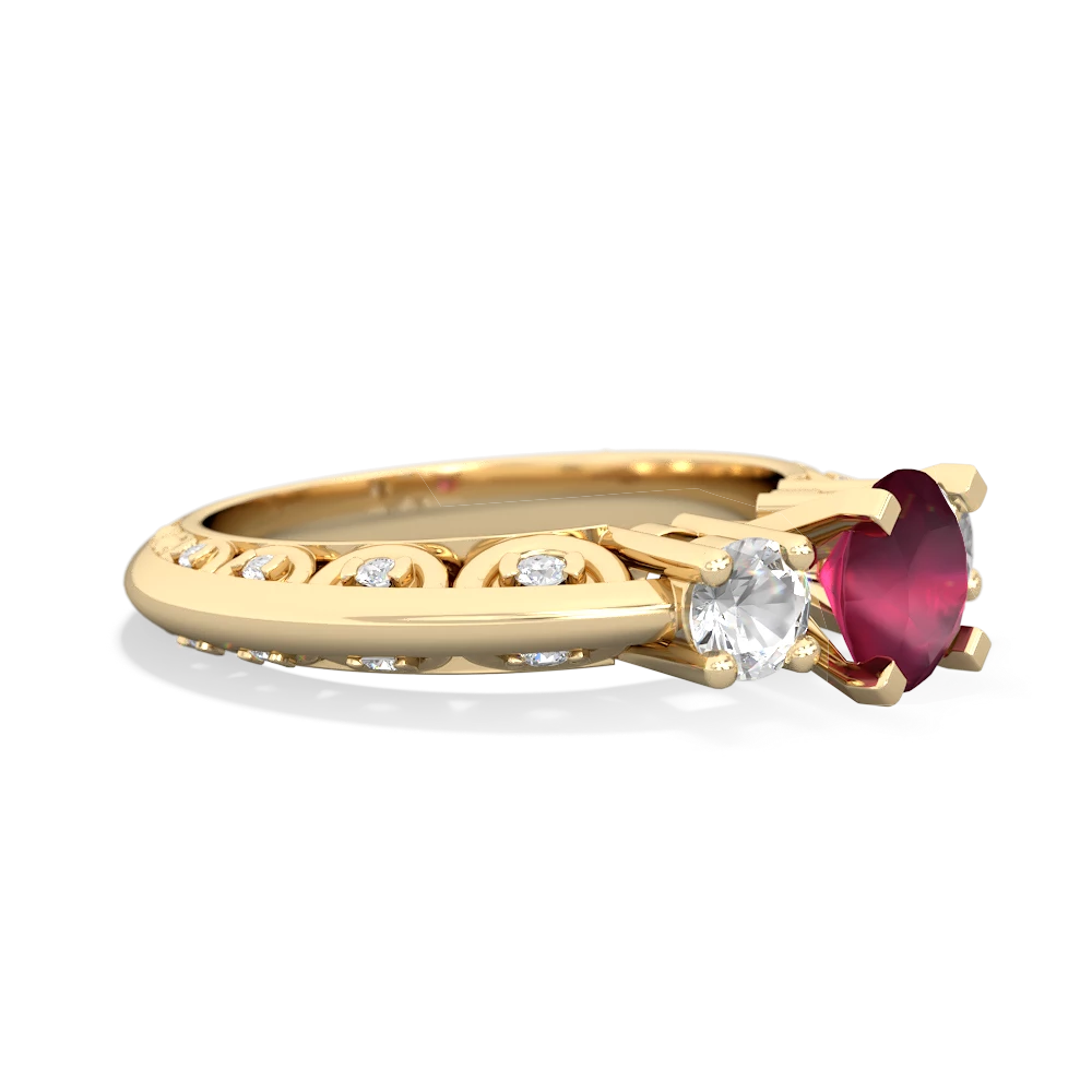 Ruby Art Deco Eternal Embrace Engagement 14K Yellow Gold ring C2003