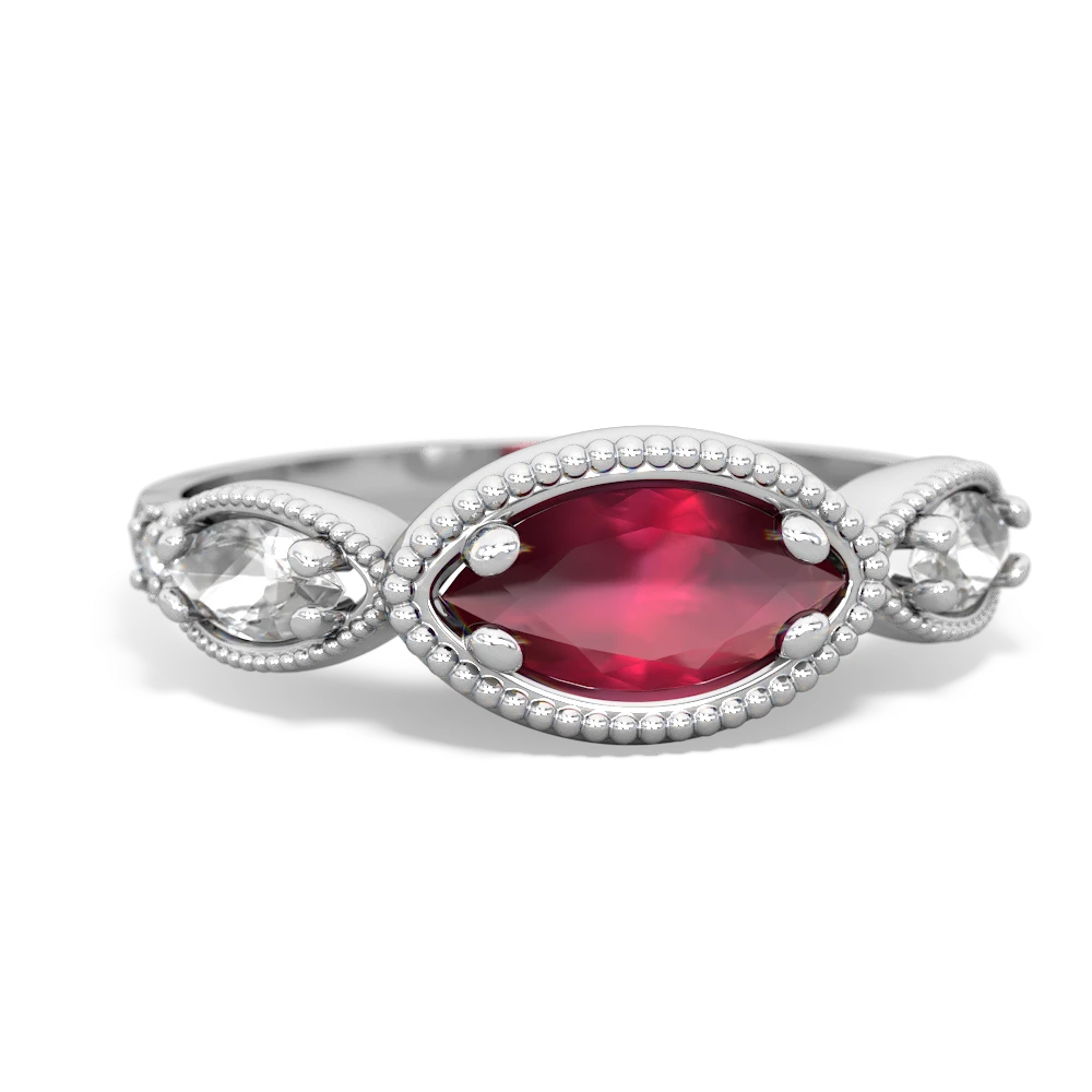 Ruby Milgrain Marquise 14K White Gold ring R5700