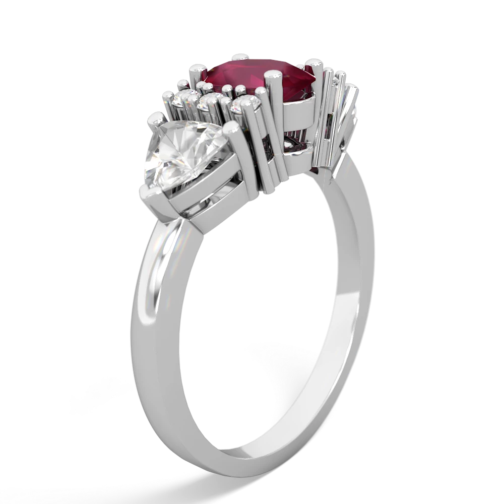 Ruby Antique Style Three Stone 14K White Gold ring R2186