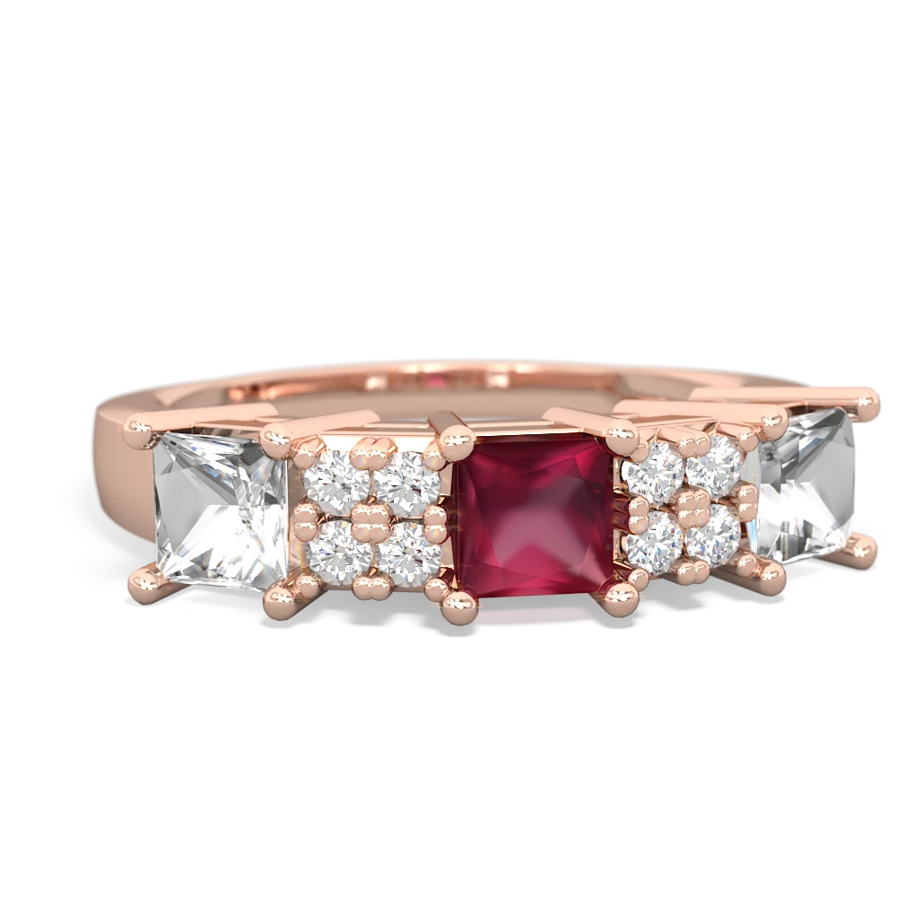 Ruby Three Stone Diamond Cluster 14K Rose Gold ring R2592