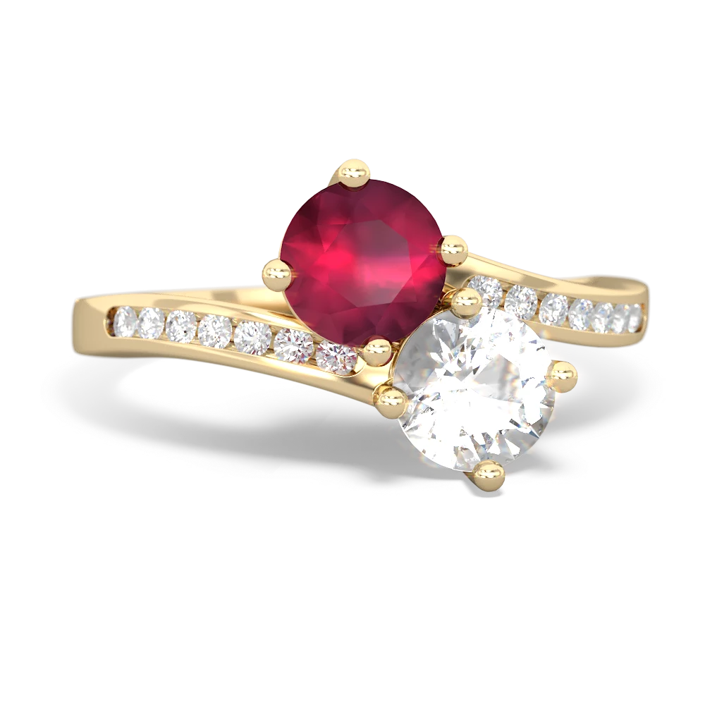 Ruby Channel Set Two Stone 14K Yellow Gold ring R5303