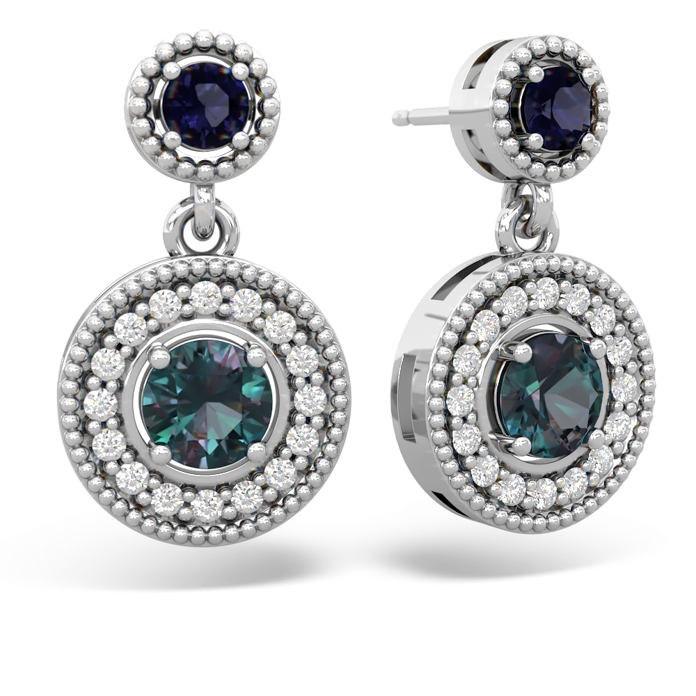 Sapphire Halo Dangle 14K White Gold earrings E5319