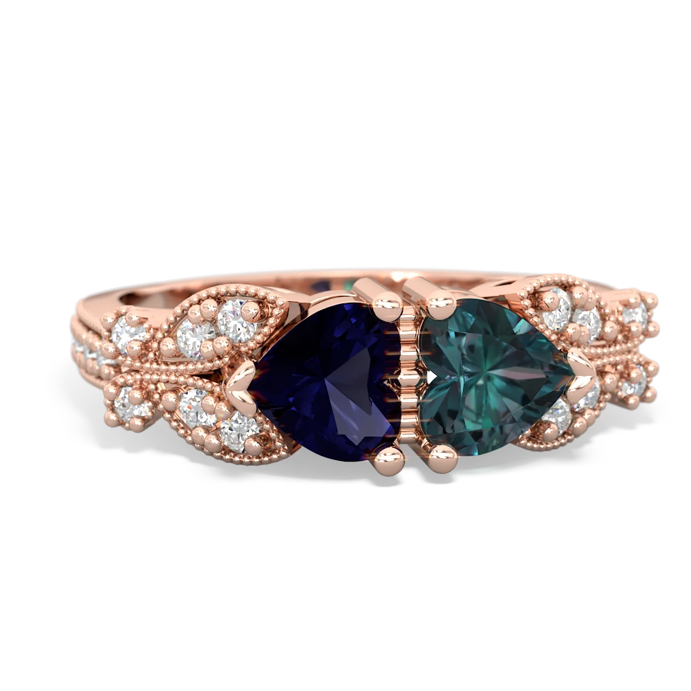 Sapphire Diamond Butterflies 14K Rose Gold ring R5601