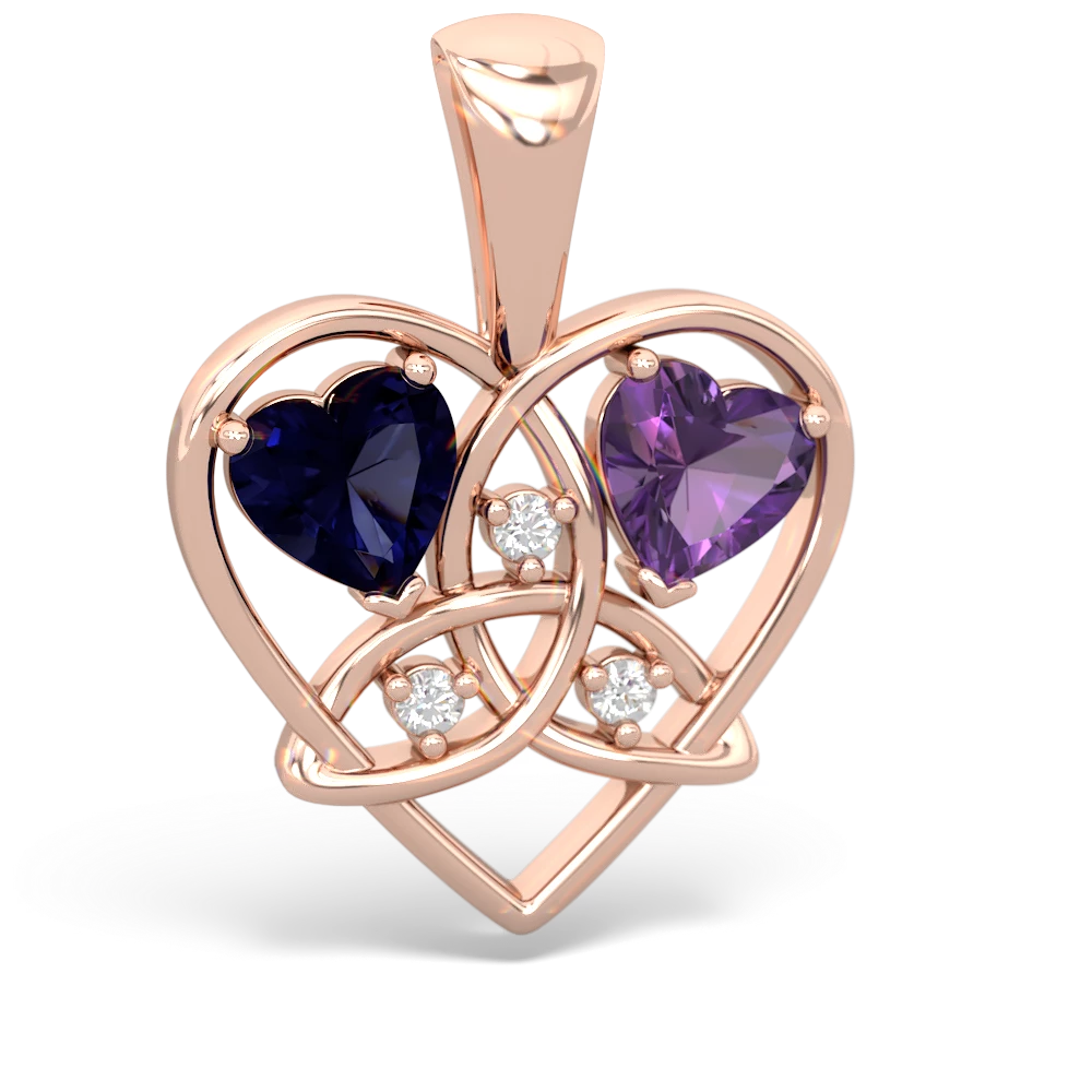 Sapphire Celtic Trinity Heart 14K Rose Gold pendant P5331