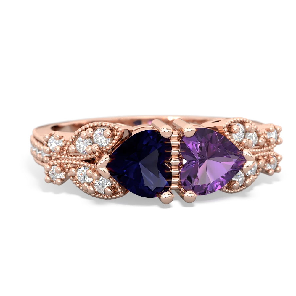 Sapphire Diamond Butterflies 14K Rose Gold ring R5601