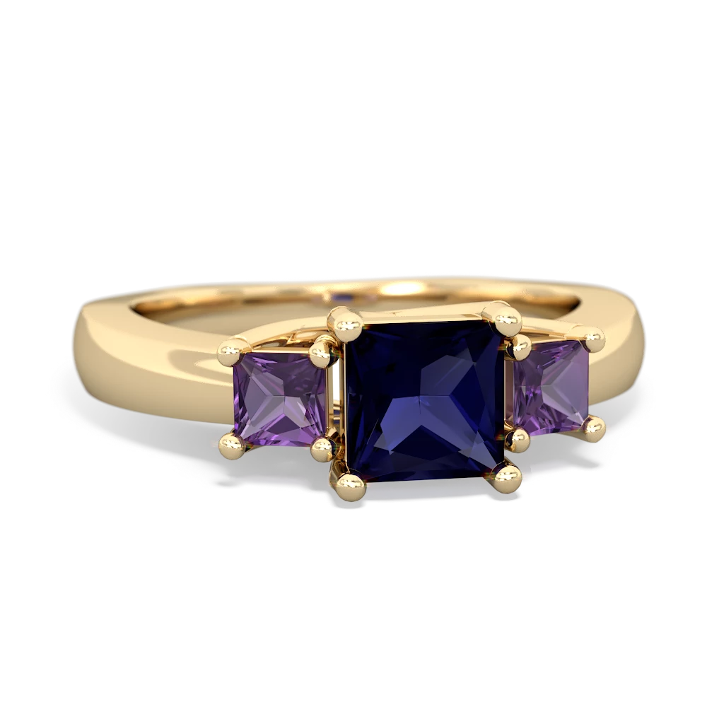 Sapphire Three Stone Trellis 14K Yellow Gold ring R4015