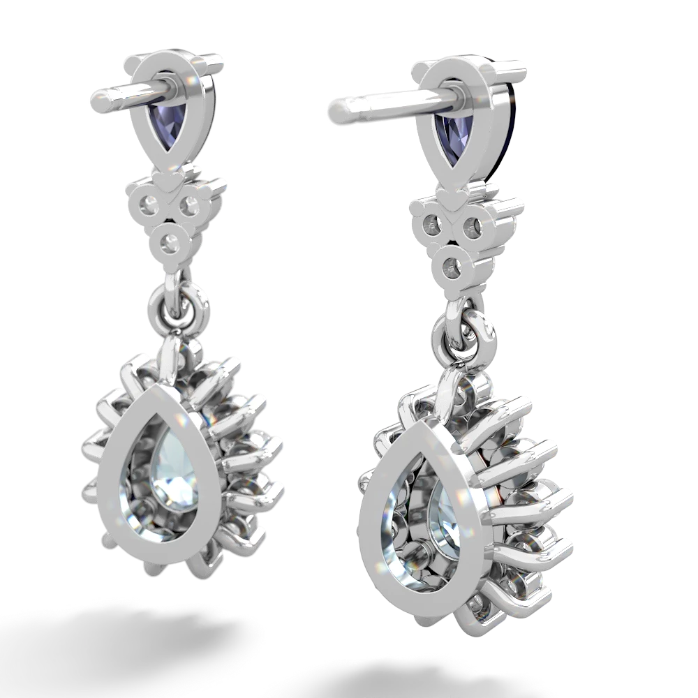 Sapphire Halo Pear Dangle 14K White Gold earrings E1882