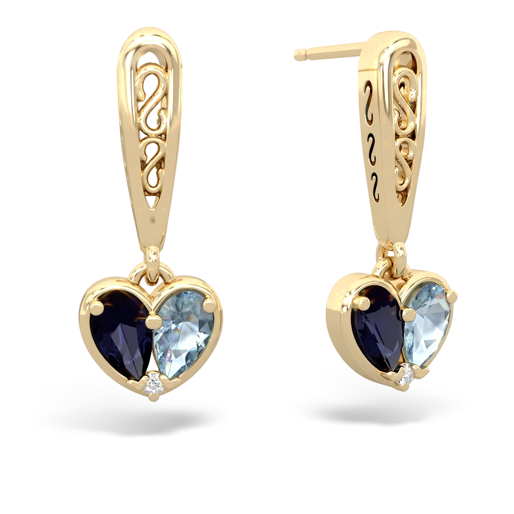 Sapphire Filligree Heart 14K Yellow Gold earrings E5070