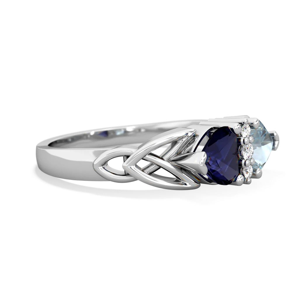 Sapphire Celtic Knot Double Heart 14K White Gold ring R5040