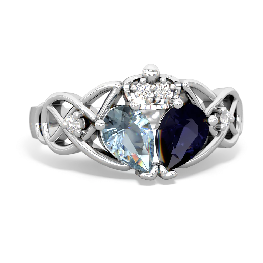 Sapphire 'One Heart' Celtic Knot Claddagh 14K White Gold ring R5322