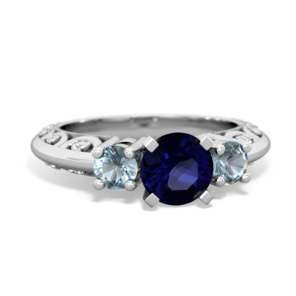 Sapphire Art Deco Eternal Embrace Engagement 14K White Gold ring C2003