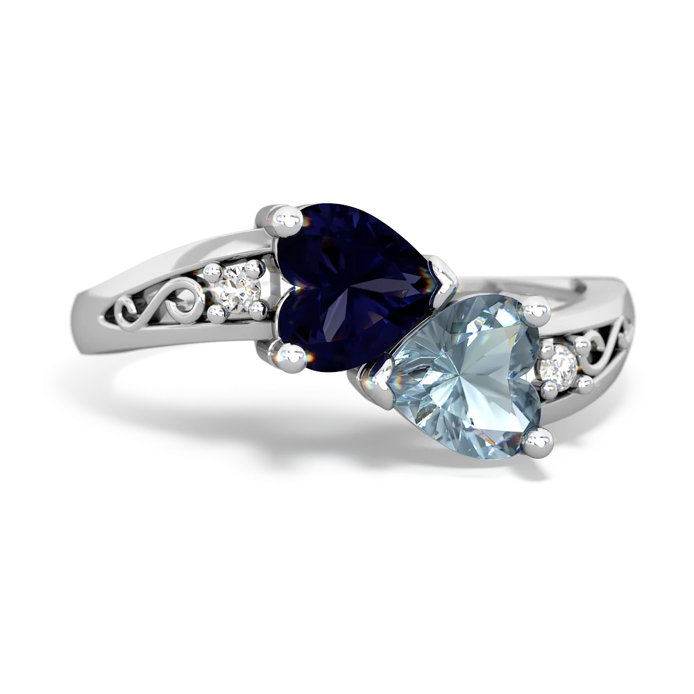 Sapphire Snuggling Hearts 14K White Gold ring R2178