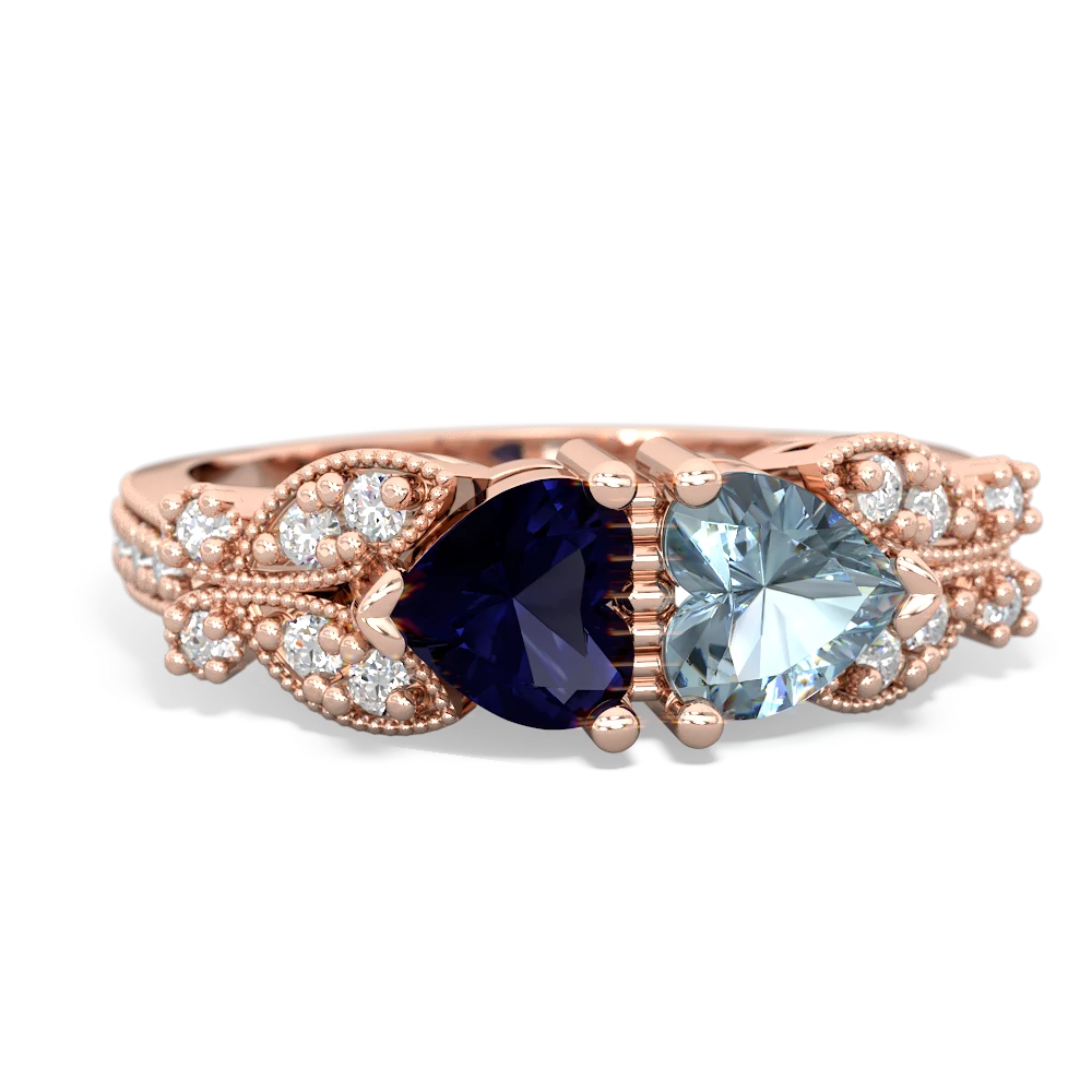 Sapphire Diamond Butterflies 14K Rose Gold ring R5601