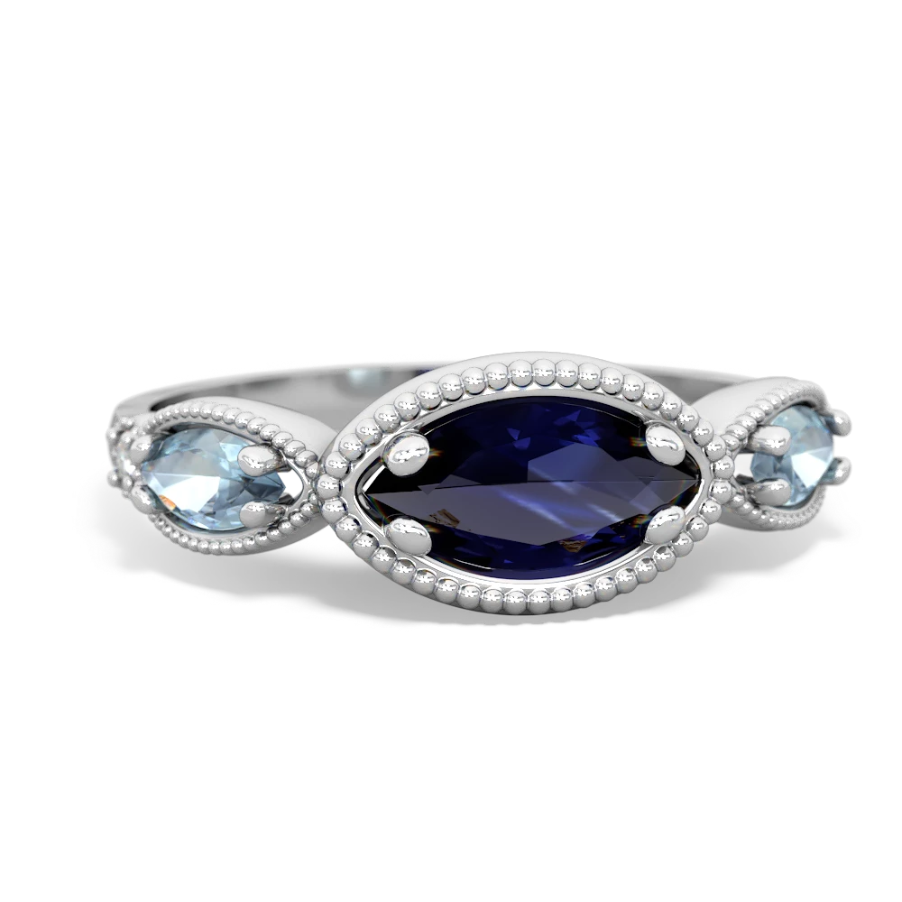 Sapphire Milgrain Marquise 14K White Gold ring R5700