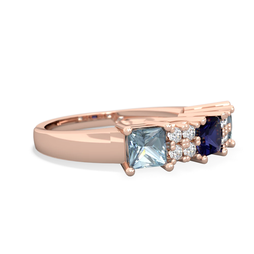 Sapphire Three Stone Diamond Cluster 14K Rose Gold ring R2592