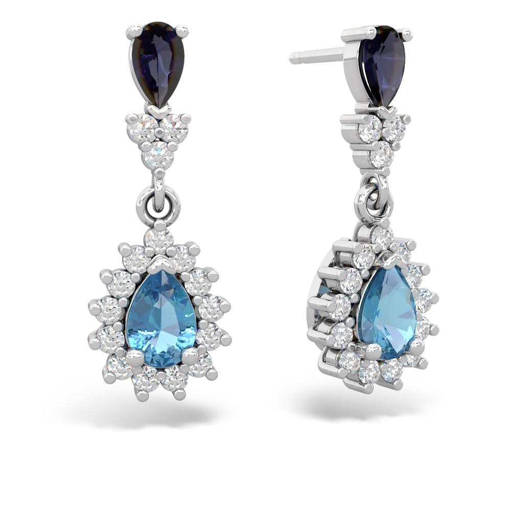 Sapphire Halo Pear Dangle 14K White Gold earrings E1882