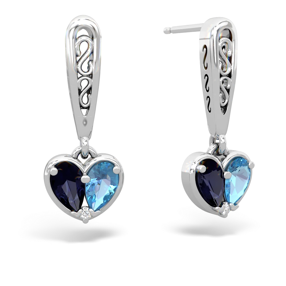 Sapphire Filligree Heart 14K White Gold earrings E5070