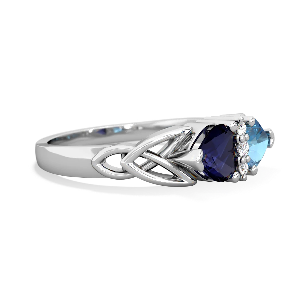 Sapphire Celtic Knot Double Heart 14K White Gold ring R5040