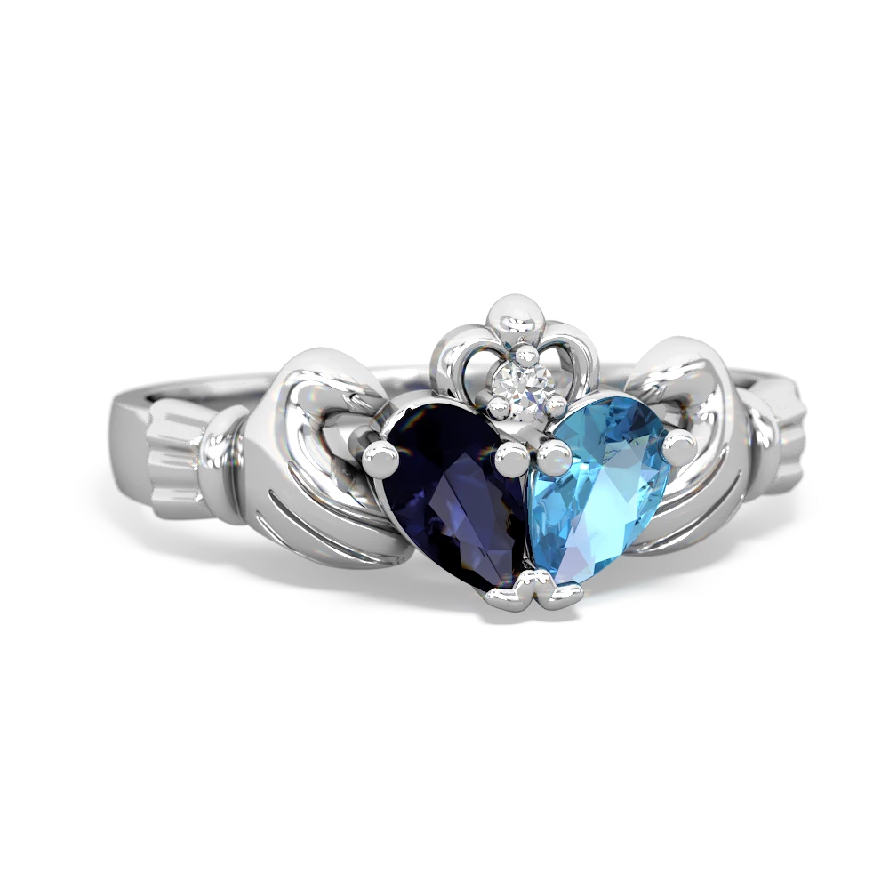 Sapphire 'Our Heart' Claddagh 14K White Gold ring R2388