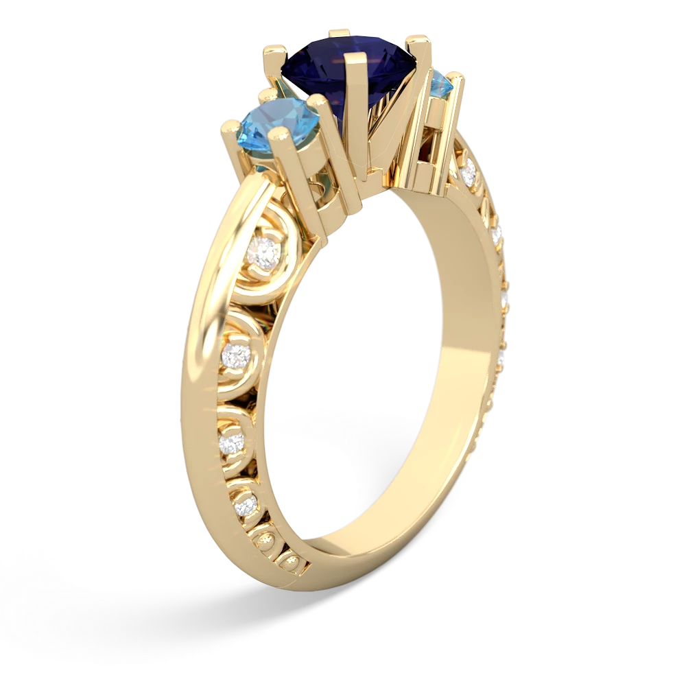 Sapphire Art Deco Eternal Embrace Engagement 14K Yellow Gold ring C2003