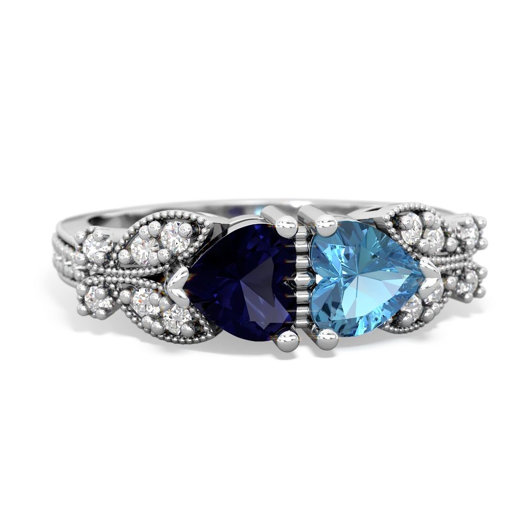 Sapphire Diamond Butterflies 14K White Gold ring R5601