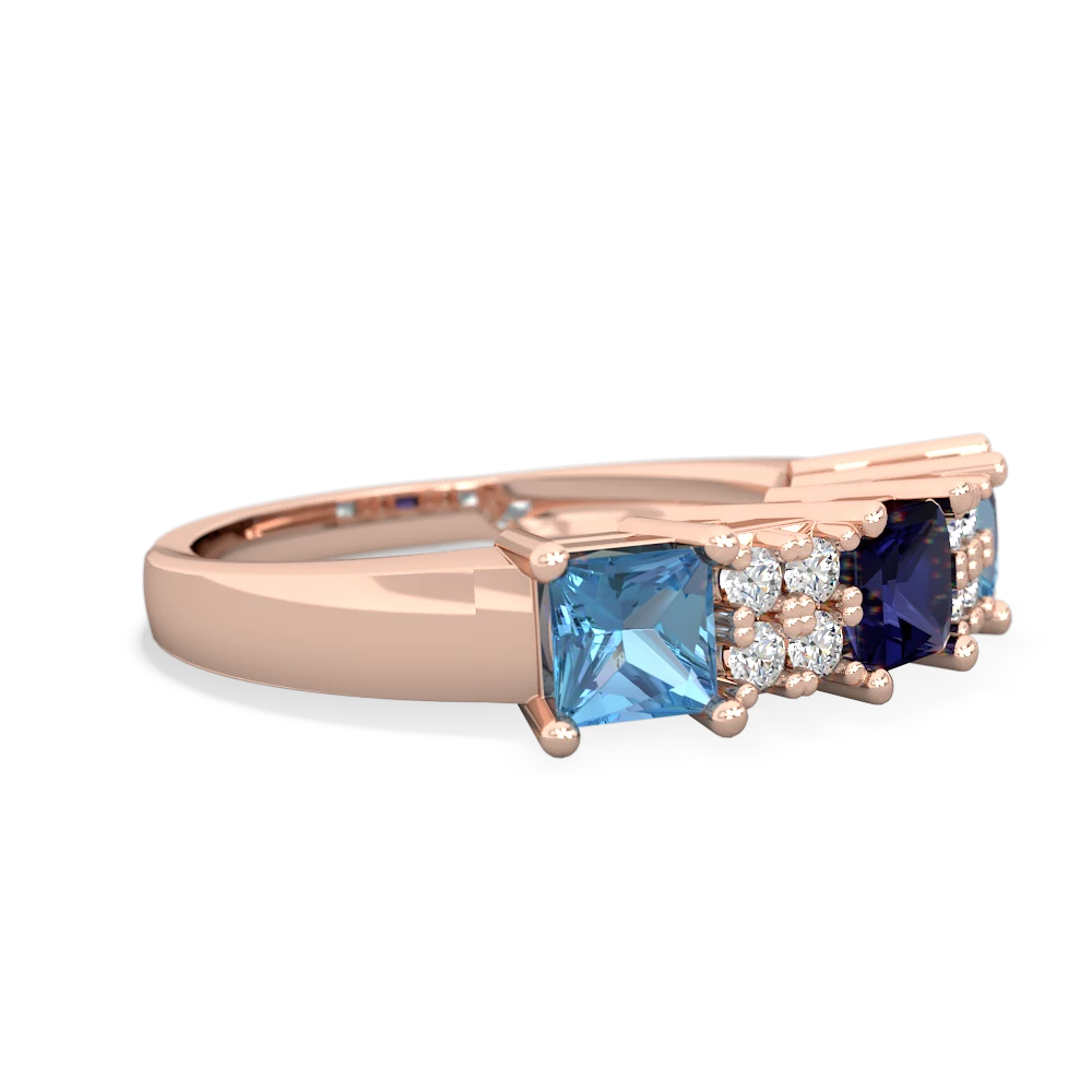 Sapphire Three Stone Diamond Cluster 14K Rose Gold ring R2592