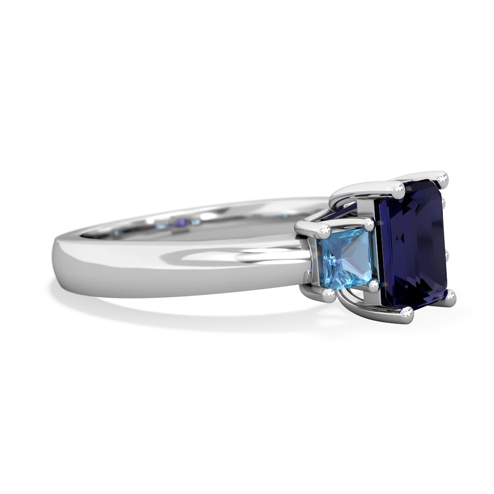 Sapphire Three Stone Emerald-Cut Trellis 14K White Gold ring R4021