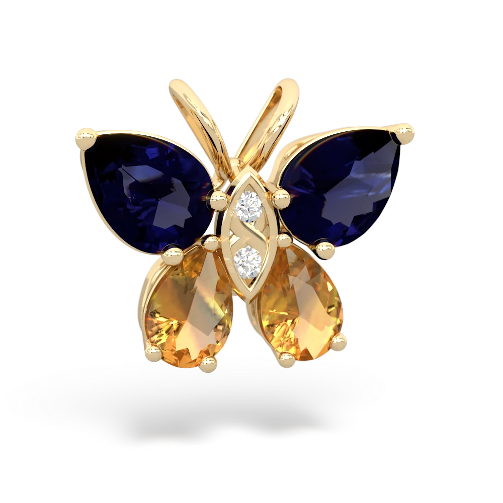 Sapphire Butterfly 14K Yellow Gold pendant P2215