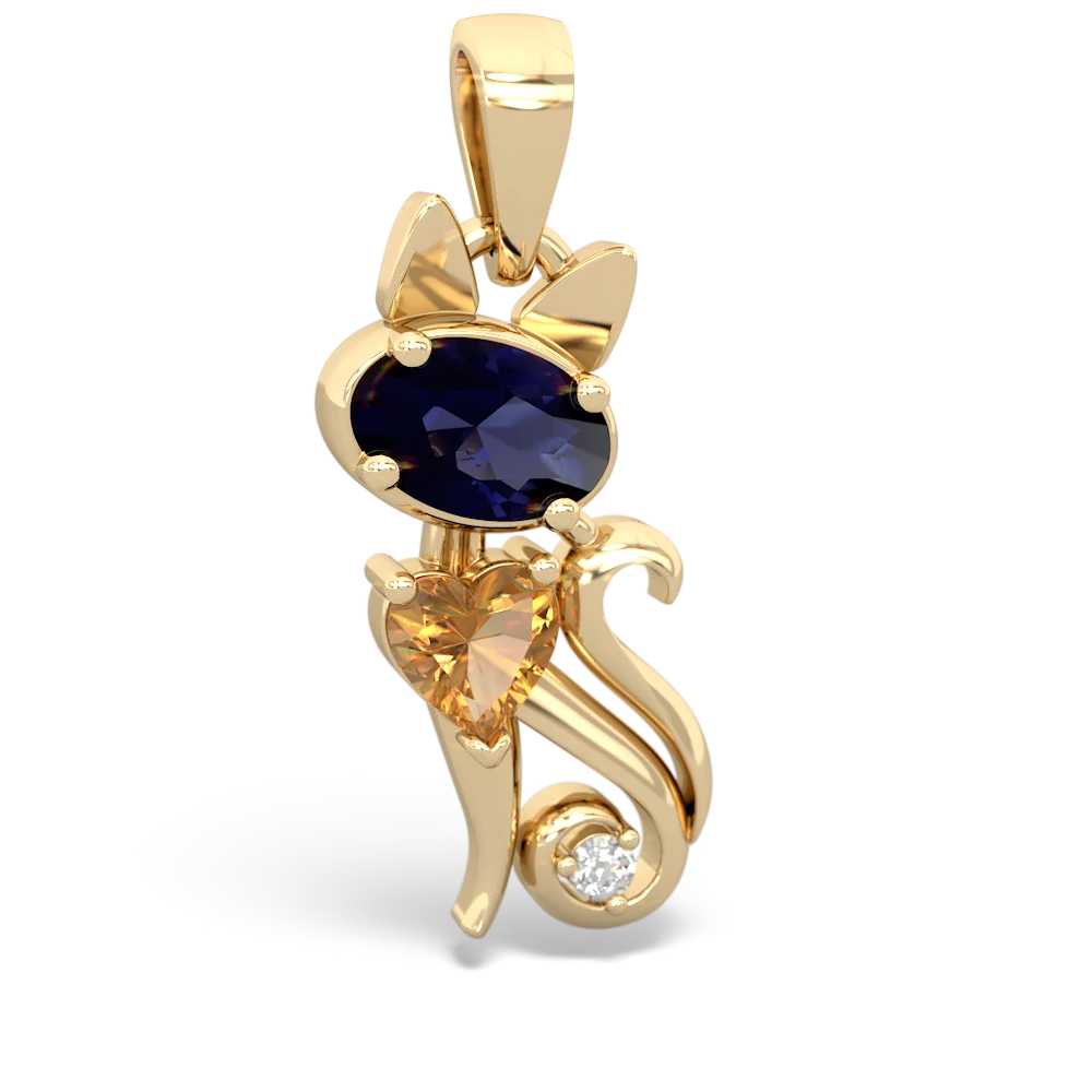 Sapphire Kitten 14K Yellow Gold pendant P5780