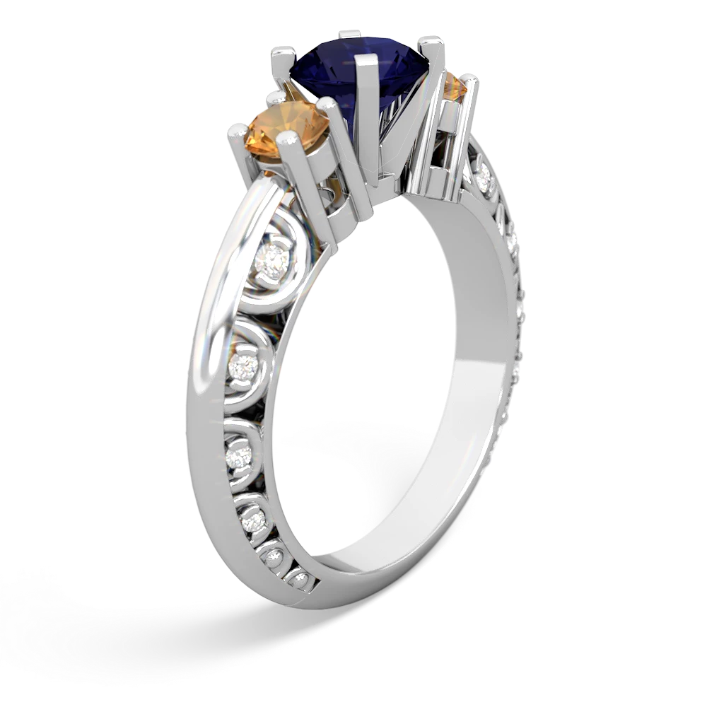 Sapphire Art Deco Eternal Embrace Engagement 14K White Gold ring C2003