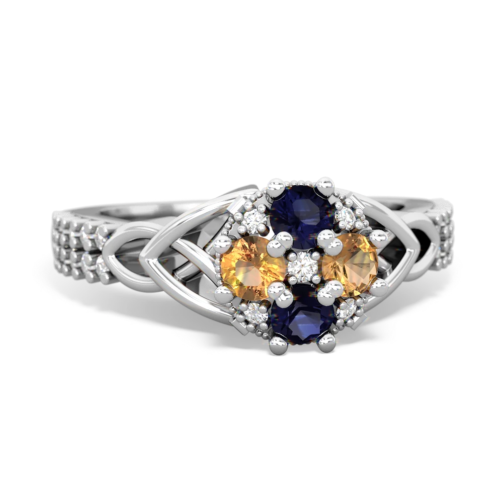 Sapphire Celtic Knot Cluster Engagement 14K White Gold ring R26443RD