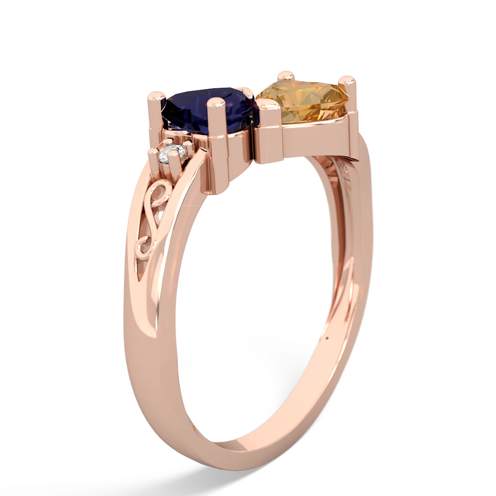 Sapphire Snuggling Hearts 14K Rose Gold ring R2178