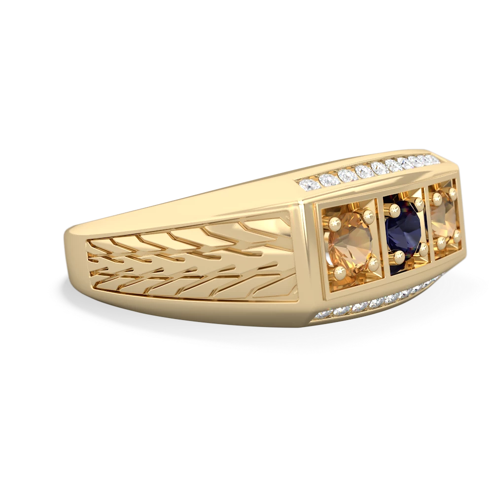 Sapphire Three Stone Tire Tread Men's 14K Yellow Gold ring R0520