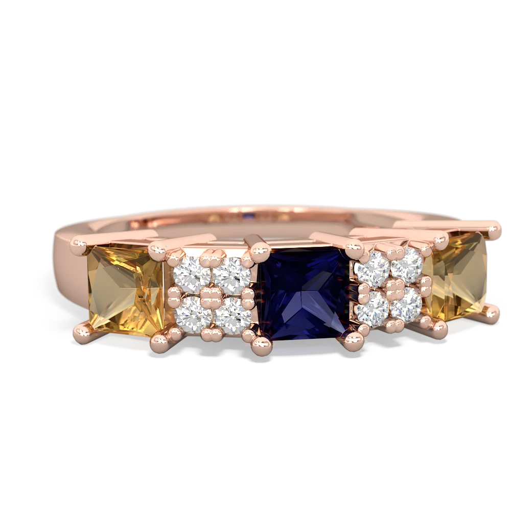 Sapphire Three Stone Diamond Cluster 14K Rose Gold ring R2592