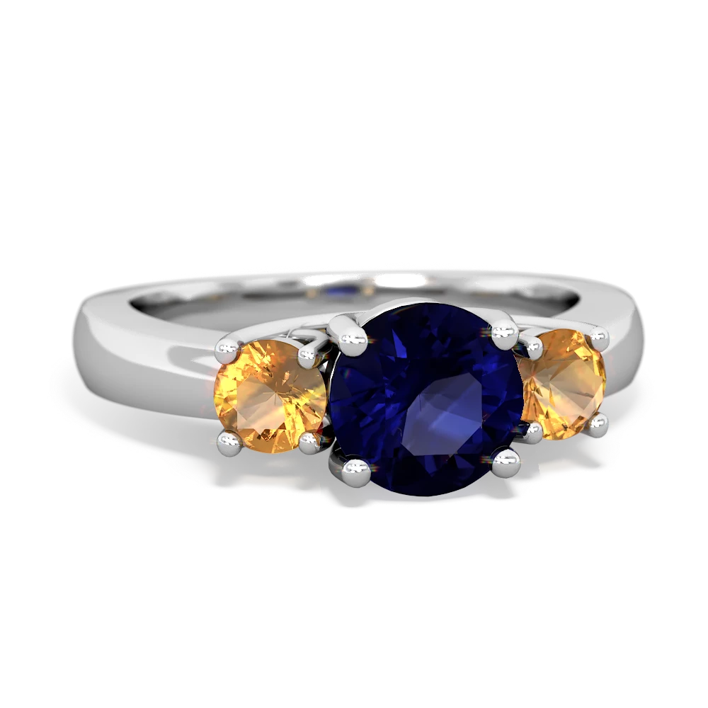 Sapphire Three Stone Round Trellis 14K White Gold ring R4018