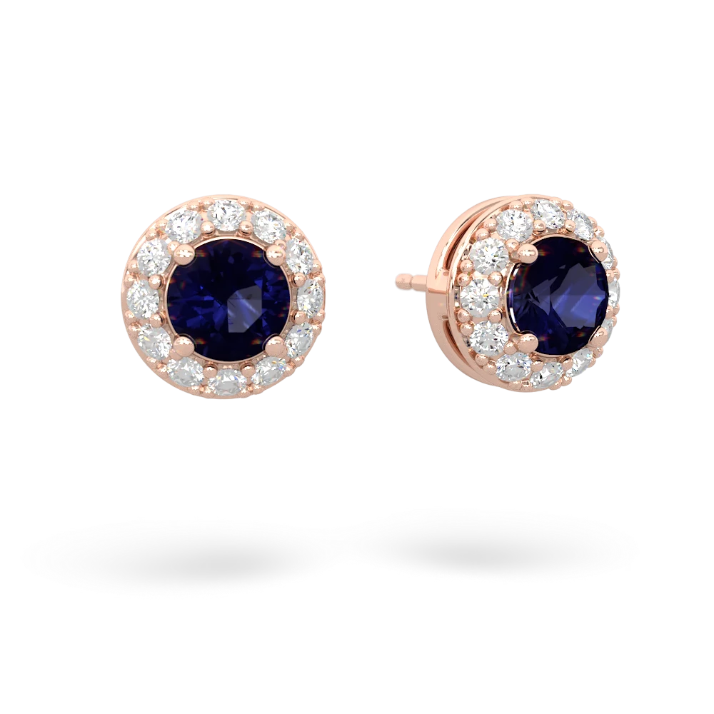 Sapphire Diamond Halo 14K Rose Gold earrings E5370