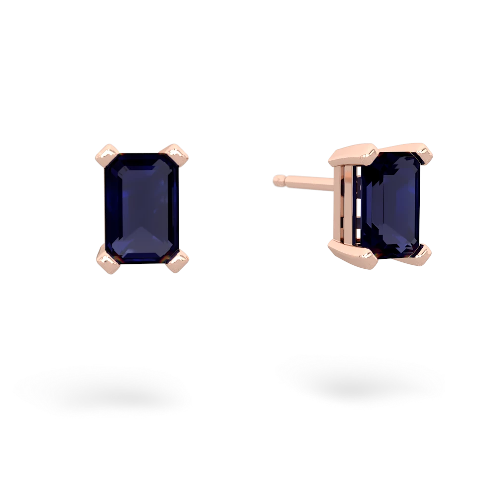 Sapphire 6X4mm Emerald-Cut Stud 14K Rose Gold earrings E1855