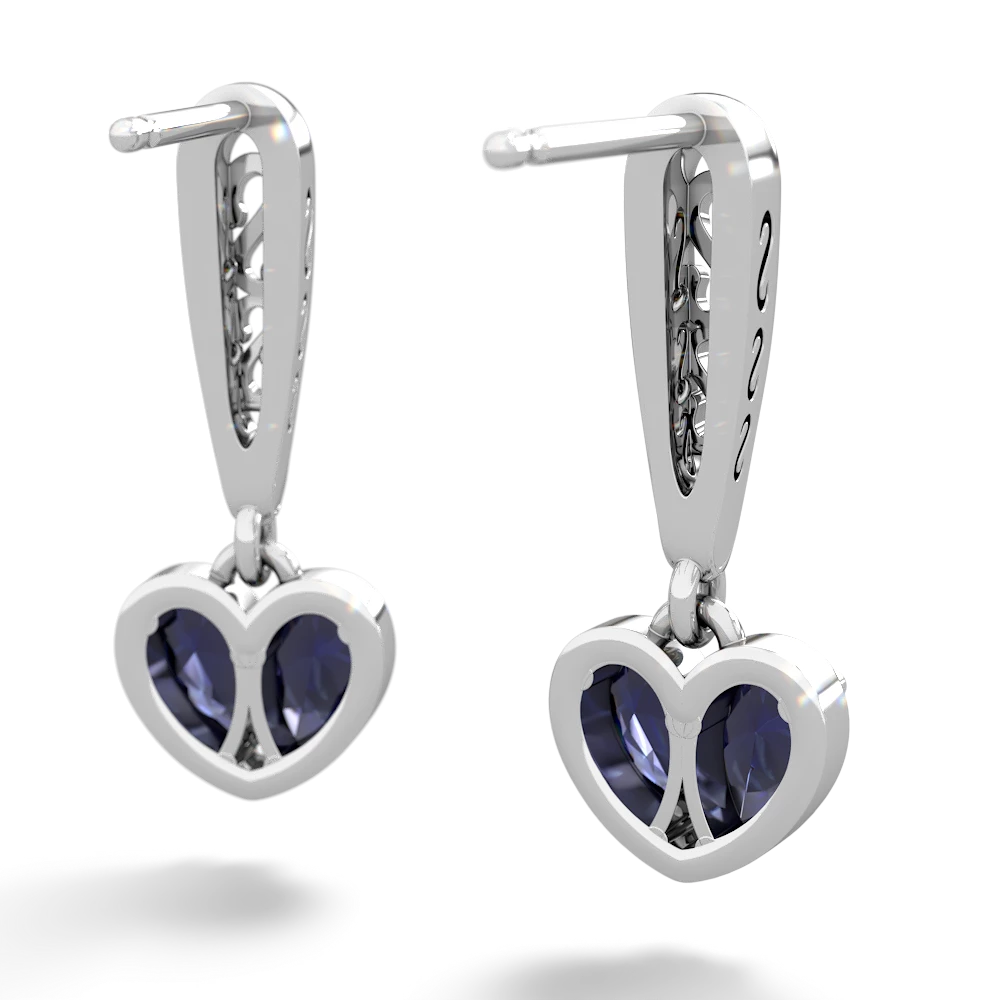 Sapphire Filligree Heart 14K White Gold earrings E5070