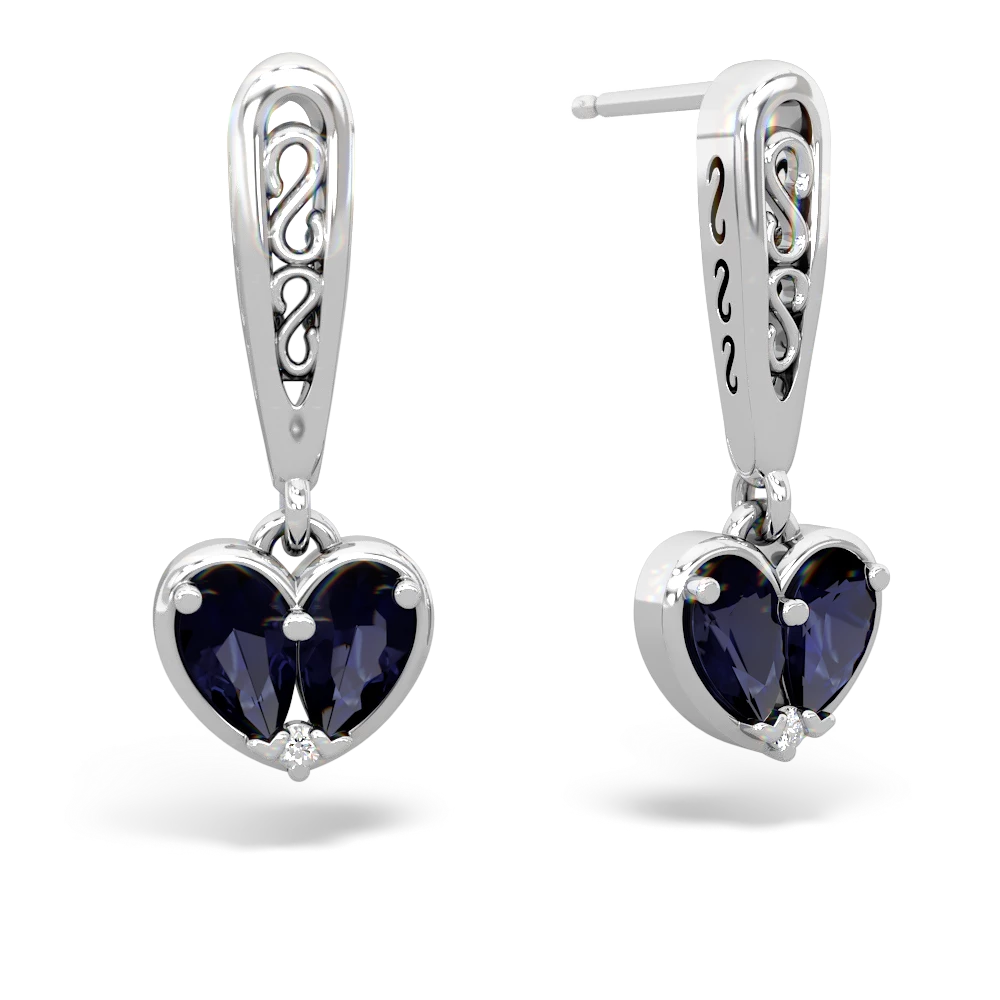 Sapphire Filligree Heart 14K White Gold earrings E5070