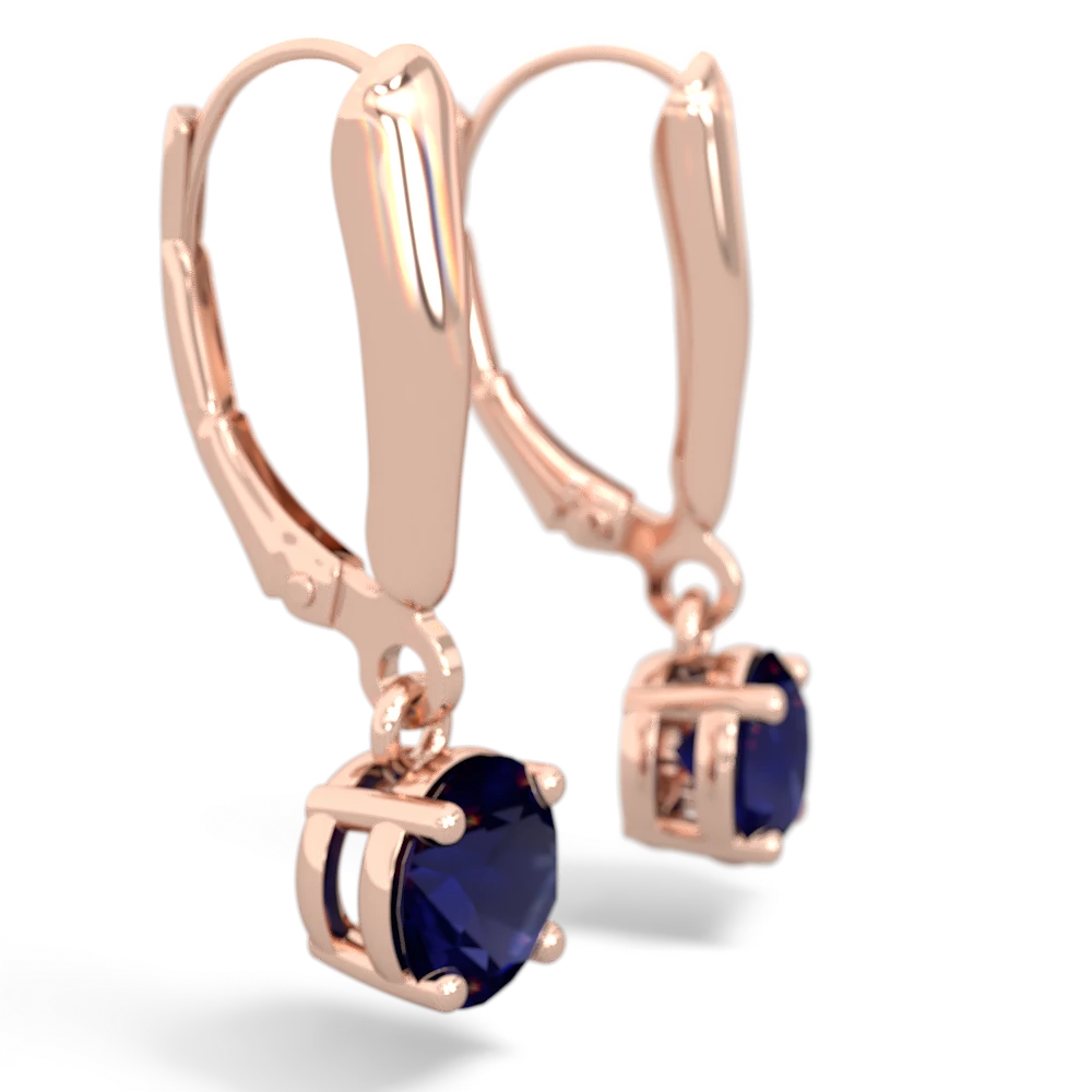 Sapphire 6Mm  Round Lever Back 14K Rose Gold earrings E2786