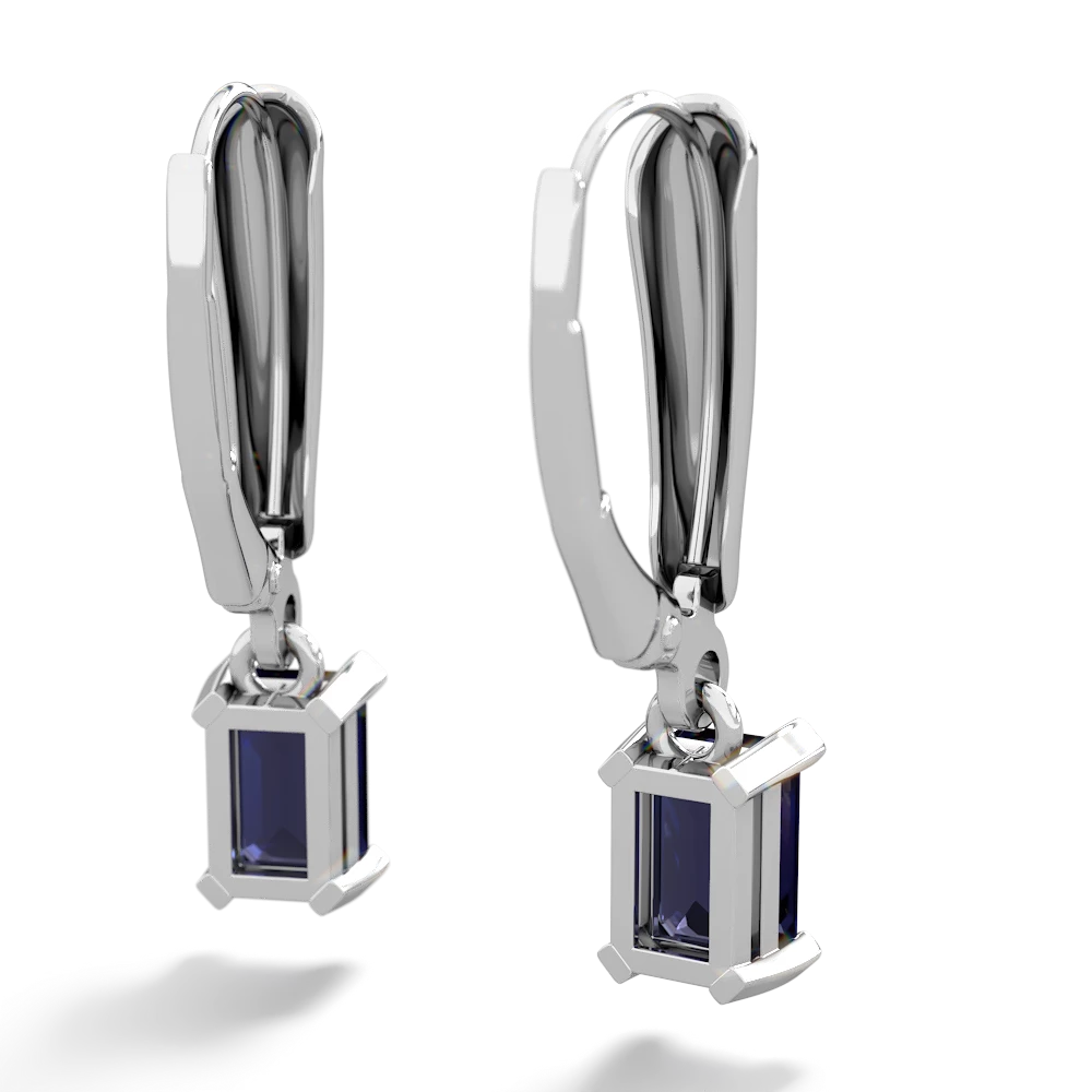 Sapphire 6X4mm Emerald-Cut Lever Back 14K White Gold earrings E2855