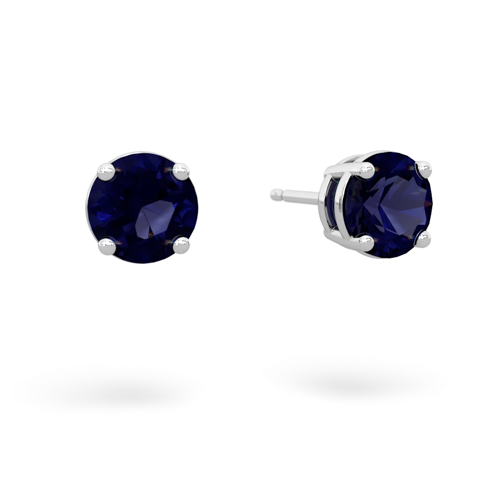 Sapphire 6Mm Round Stud 14K White Gold earrings E1786