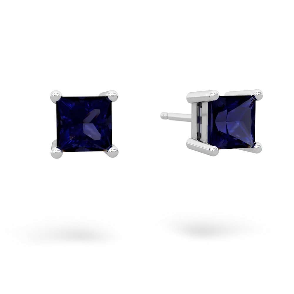 Sapphire 5Mm Princess Cut Stud 14K White Gold earrings E1789